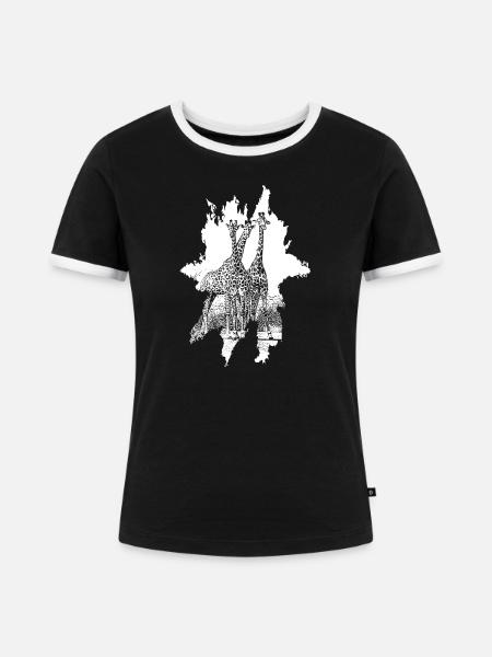 Giraffen der Savanne - Frauen Kontrast-T-Shirt - Schwarz/Weiß