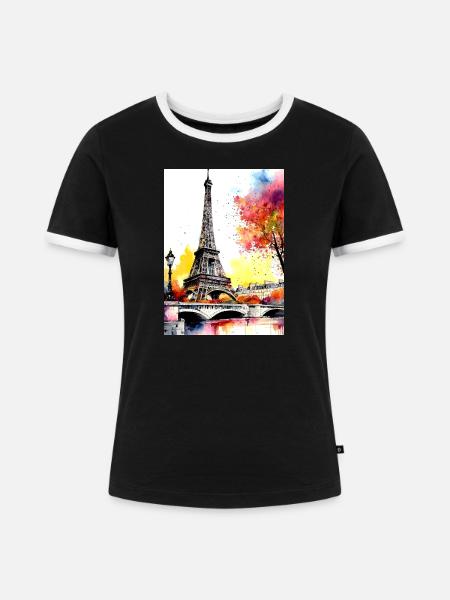 Eiffelturm im Herbst Aquarell - Frauen Kontrast-T-Shirt - Schwarz/Weiß