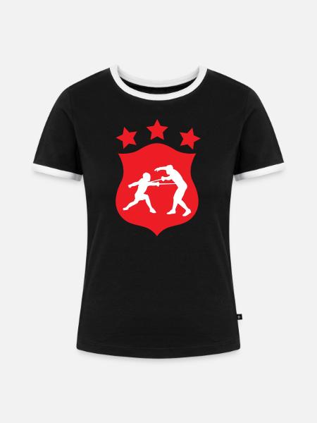 Fecht-Silhouetten-Duell und Kampfwappen - Frauen Kontrast-T-Shirt - Schwarz/Weiß