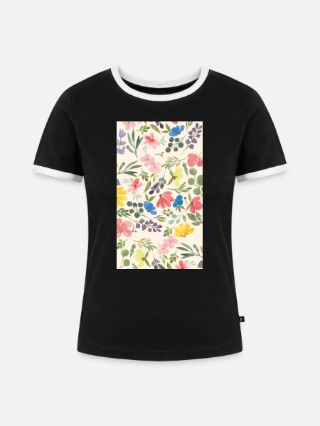 (flowerpower_boom) - Frauen Kontrast-T-Shirt - Schwarz/Weiß