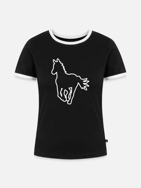Pferd frontal - Outline - Frauen Kontrast-T-Shirt - Schwarz/Weiß