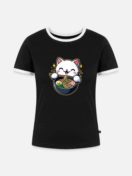 Anime Katze Ramen - Frauen Kontrast-T-Shirt - Schwarz/Weiß