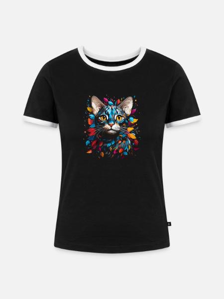 Bengal Katze - Frauen Kontrast-T-Shirt - Schwarz/Weiß