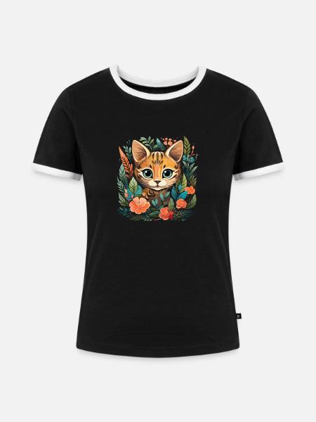 Bengal Katze - Frauen Kontrast-T-Shirt - Schwarz/Weiß