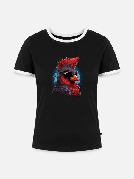 Kardinal Vogel Rotkardinal - Frauen Kontrast-T-Shirt - Schwarz/Weiß