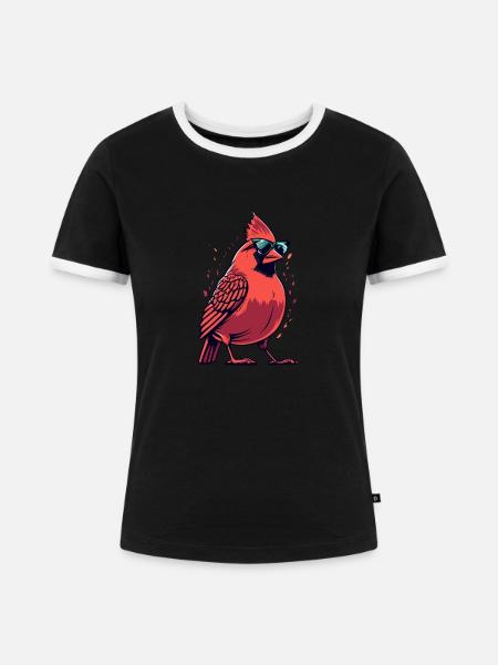Kardinal Vogel Rotkardinal - Frauen Kontrast-T-Shirt - Schwarz/Weiß