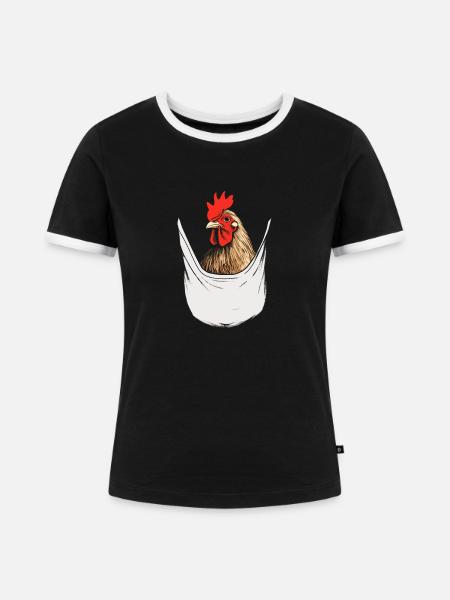 Chicken In Pocket - Frauen Kontrast-T-Shirt - Schwarz/Weiß