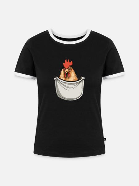 Chicken In Pocket - Frauen Kontrast-T-Shirt - Schwarz/Weiß