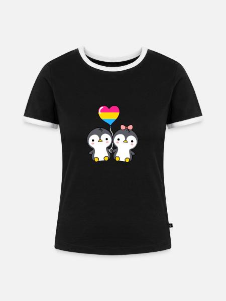 Pinguin-Paar Pan Pride - Frauen Kontrast-T-Shirt - Schwarz/Weiß