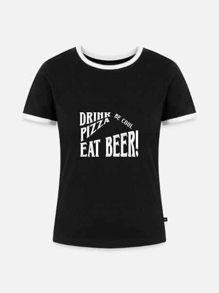 Drink Pizza Eat Beer - Frauen Kontrast-T-Shirt - Schwarz/Weiß