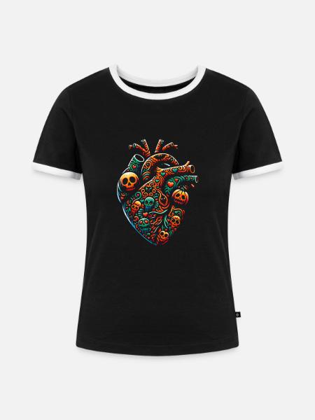 Buntes dekoratives Herz - Frauen Kontrast-T-Shirt - Schwarz/Weiß