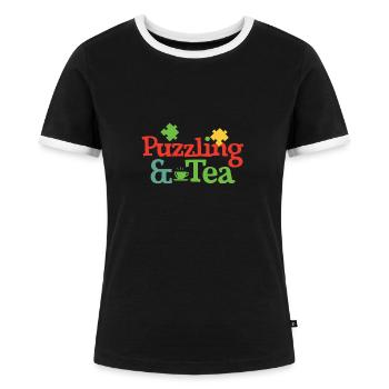 Lustiges Spruch-Puzzle mit Puzzle und Tee - Frauen Kontrast-T-Shirt - Schwarz/Weiß - Vorne - Selfina (174cm)