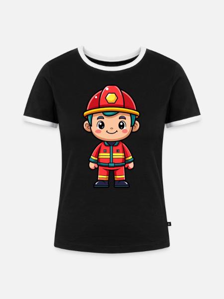 Held in Rot der Feuerwehrmann - Frauen Kontrast-T-Shirt - Schwarz/Weiß