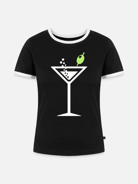 Cocktail mit Olive - Frauen Kontrast-T-Shirt - Schwarz/Weiß