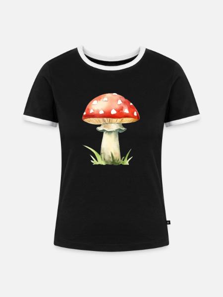 Roter Pilz-Fliegenpilz - Frauen Kontrast-T-Shirt - Schwarz/Weiß