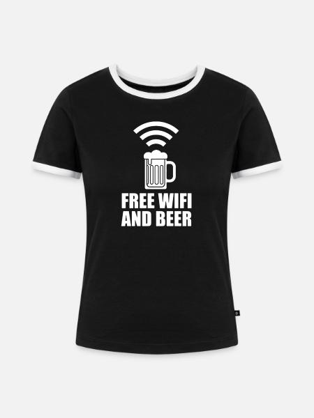 Freier WLAN und Bier Logo - Frauen Kontrast-T-Shirt - Schwarz/Weiß
