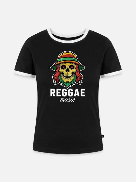 Rastafari-Totenkopf mit Reggae-Hut - Frauen Kontrast-T-Shirt - Schwarz/Weiß