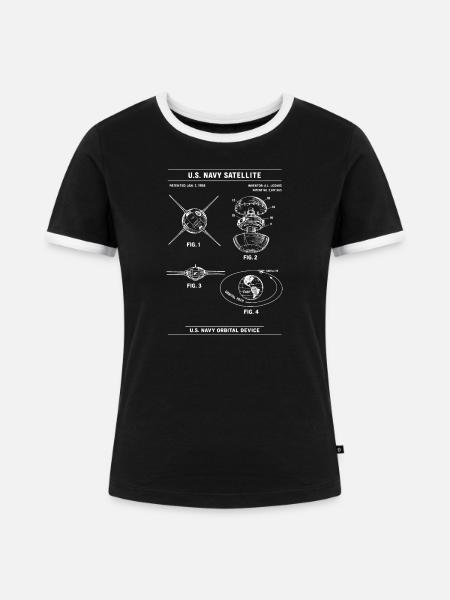 Marine-Satelliten-Blaupausendiagramm - Frauen Kontrast-T-Shirt - Schwarz/Weiß