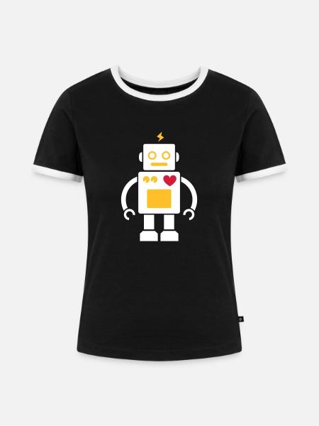 Roboter / Robot #2_3c - Frauen Kontrast-T-Shirt - Schwarz/Weiß