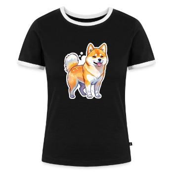 Shiba Inu Wasserfarben - Frauen Kontrast-T-Shirt - Schwarz/Weiß - Vorne - Selfina (174cm)