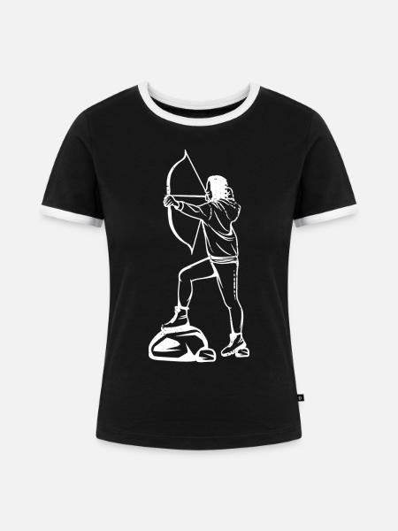 Bogenschießen Mädchen Zeichnung - Frauen Kontrast-T-Shirt - Schwarz/Weiß