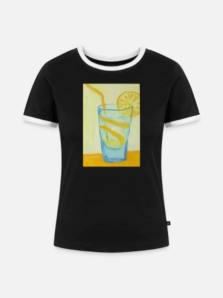 Zitronen Glas Cocktail - Frauen Kontrast-T-Shirt - Schwarz/Weiß
