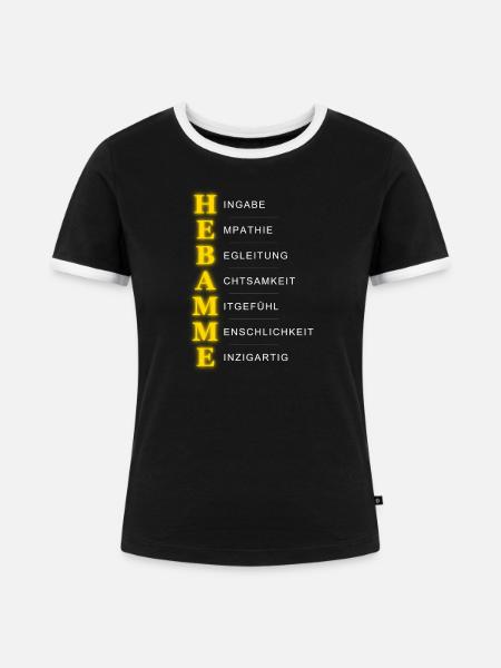 Hebamme Akrostichon – Herz & Hingabe - Frauen Kontrast-T-Shirt - Schwarz/Weiß