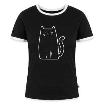 Katzen Katzendame Katzenfreund Katzengesicht - Frauen Kontrast-T-Shirt - Schwarz/Weiß - Vorne - Selfina (174cm)