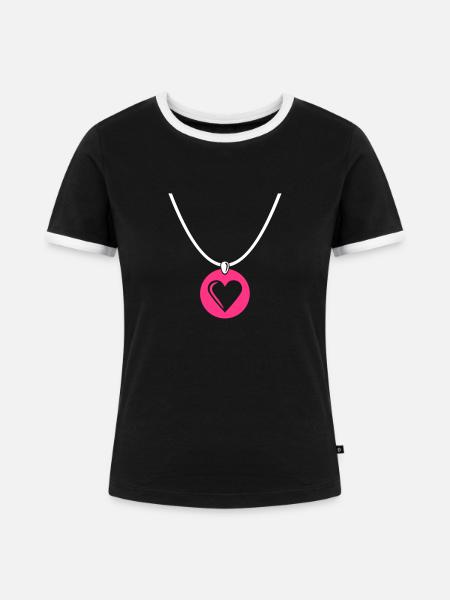 Halskette Herz - Frauen Kontrast-T-Shirt - Schwarz/Weiß