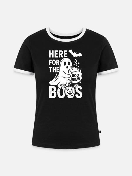 Geist mit Boo Brew Halloween - Frauen Kontrast-T-Shirt - Schwarz/Weiß