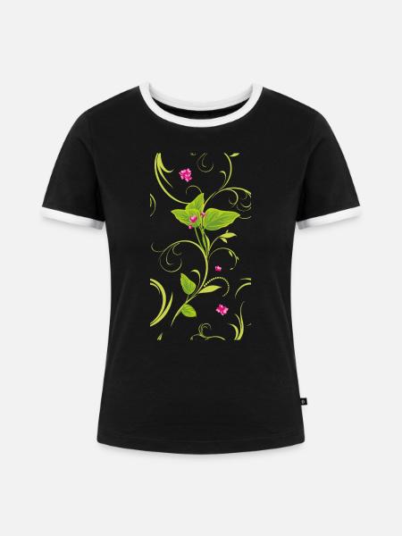Zweig mit rosa Blüten - Frauen Kontrast-T-Shirt - Schwarz/Weiß