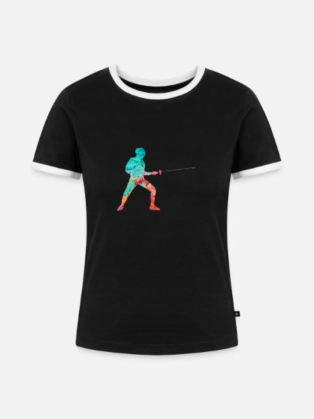 Fechten und Fechtsport PopArt - Frauen Kontrast-T-Shirt - Schwarz/Weiß