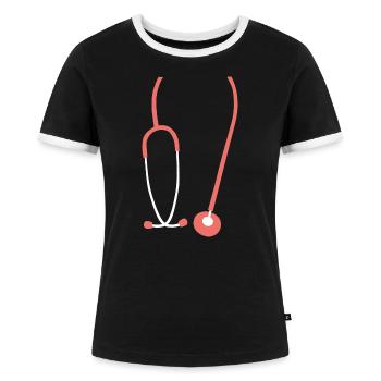 stethoskop arzt systemrelevant coronaheld corona - Frauen Kontrast-T-Shirt - Schwarz/Weiß - Vorne - Selfina (174cm)