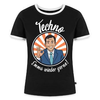 Techno - Emma wieder gerne! Ballern Teile MDMA XTC - Frauen Kontrast-T-Shirt - Schwarz/Weiß - Vorne - Selfina (174cm)