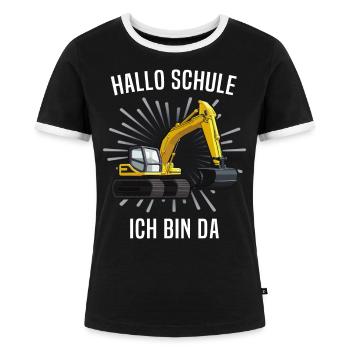 Erster Schultag Bagger Einschulung - Frauen Kontrast-T-Shirt - Schwarz/Weiß - Vorne - Selfina (174cm)