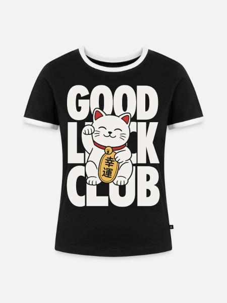 Good Luck Club Lucky Cat - Frauen Kontrast-T-Shirt - Schwarz/Weiß