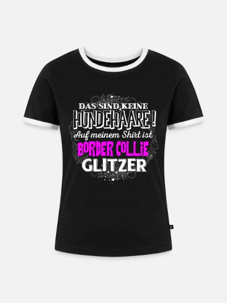 BORDER COLLIE - Glitzer - Frauen Kontrast-T-Shirt - Schwarz/Weiß