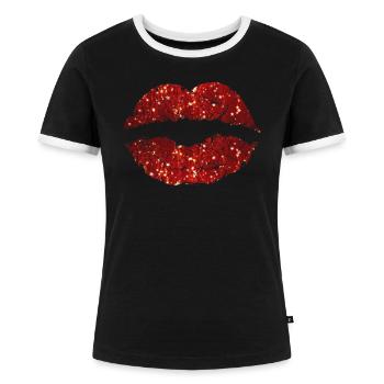 Kuss Lippen - Frauen Kontrast-T-Shirt - Schwarz/Weiß - Vorne - Selfina (174cm)