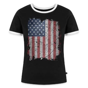 USA Amerika Flagge - Frauen Kontrast-T-Shirt - Schwarz/Weiß - Vorne - Selfina (174cm)