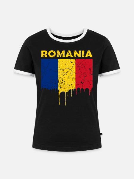 Rumänien - Frauen Kontrast-T-Shirt - Schwarz/Weiß