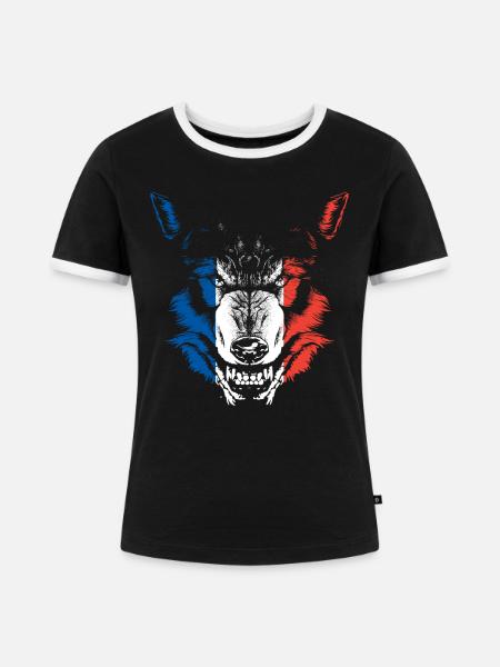 Frankreich Flagge Wolf - Frauen Kontrast-T-Shirt - Schwarz/Weiß