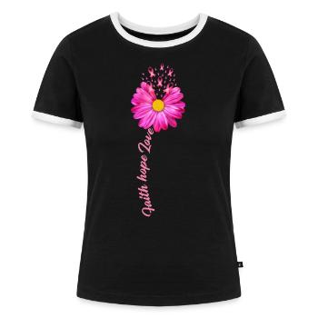 Brustkrebs Krebs Rosa Schleife Blume - Frauen Kontrast-T-Shirt - Schwarz/Weiß - Vorne - Selfina (174cm)