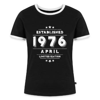 Geburtstag im April 1976 - April - Frauen Kontrast-T-Shirt - Schwarz/Weiß - Vorne - Selfina (174cm)