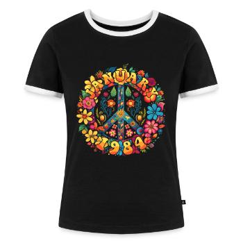 Flower Power Hippie Geburstag - Januar 1984 - Frauen Kontrast-T-Shirt - Schwarz/Weiß - Vorne - Selfina (174cm)