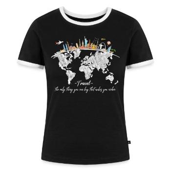 Travel Reisen Fernweh Globetrotter Geschenk - Frauen Kontrast-T-Shirt - Schwarz/Weiß - Vorne - Selfina (174cm)
