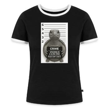 Schildkröte – Zu schnell fürs Revier - Frauen Kontrast-T-Shirt - Schwarz/Weiß - Vorne - Selfina (174cm)