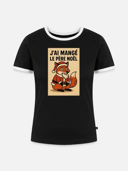 Festlicher Weihnachtsfuchs im Weihnachtsmann Kostüm - Frauen Kontrast-T-Shirt - Schwarz/Weiß