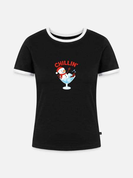 Chillin’ Snowman Cocktail Winter Design - Frauen Kontrast-T-Shirt - Schwarz/Weiß