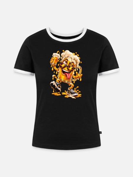 Lustiger Cartoon-Bierkrug mit Palmen - Frauen Kontrast-T-Shirt - Schwarz/Weiß
