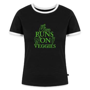 vegan t shirt Läufe auf veggies - Frauen Kontrast-T-Shirt - Schwarz/Weiß - Vorne - Selfina (174cm)